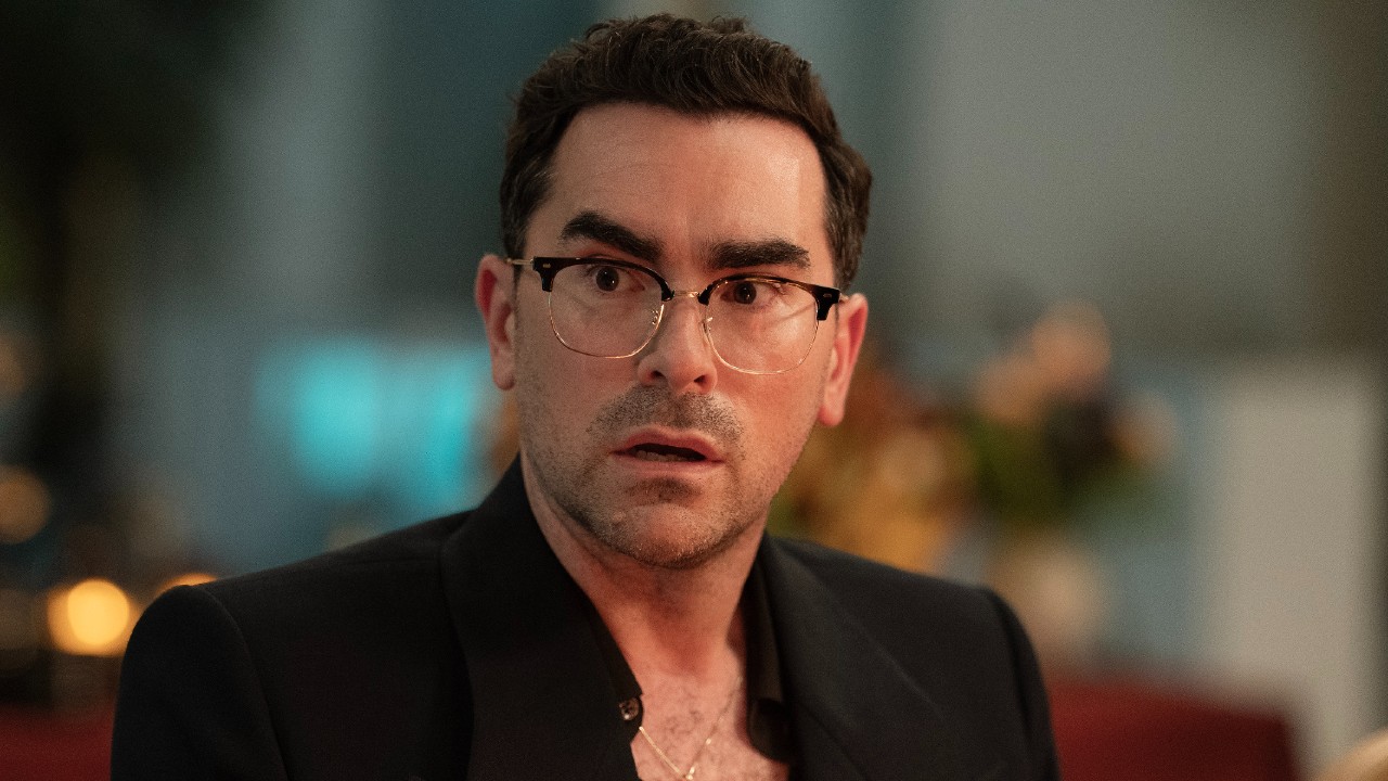 Dan Levy looking shocked in Big Mistakes. 