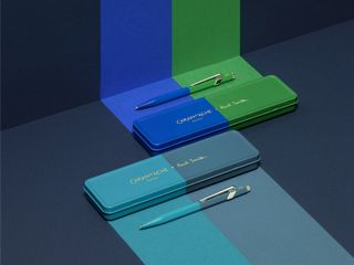 Paul Smith Caran d'Ache duotone 849 pens in blue and grey, and blue and green
