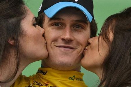 Geraint Thomas (Sky) in the Tour de Romandie leader's jersey after victory in the prologue.