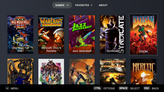 A screenshot of the DOS_deck home page, which imitates the Steam Deck game library UI.