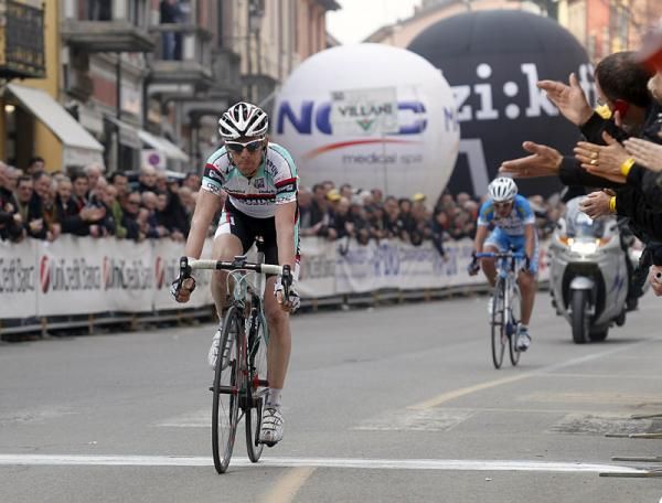 Riccardo Ricco' (Ceramica Flaminia) crosses the finish line in third place.