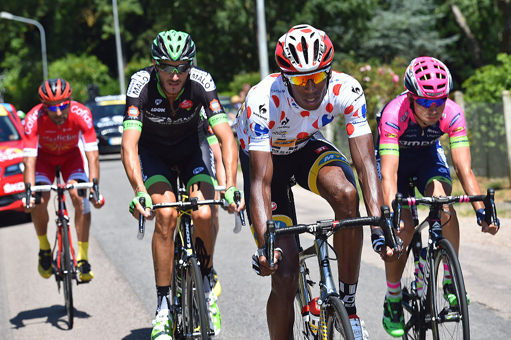 Daniel Teklehaimanot racing at the 2015 Tour de France
