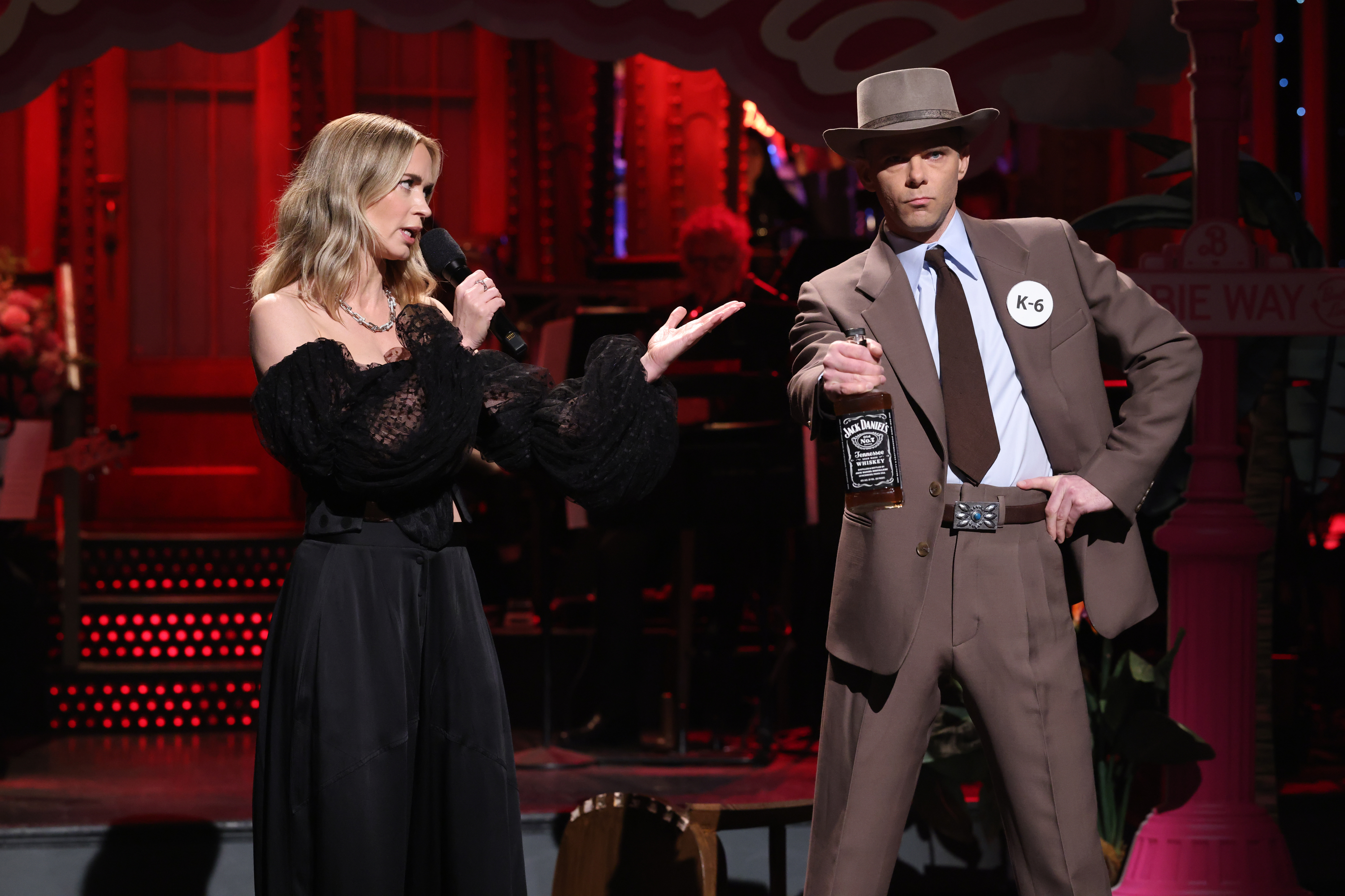 Emily Blunt wore a sheer Stella McCartney top on Saturday Night Live