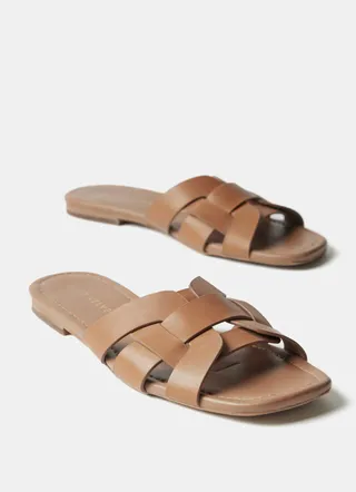 Mint Velvet, Tan Leather Woven Flat Sandals