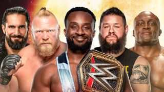 Seth Rollins, Brock Lesnar, WWE Champion Big E, Kevin Owens and Bobby Lashley (L-R) will headline the WWE Day 1 live streams