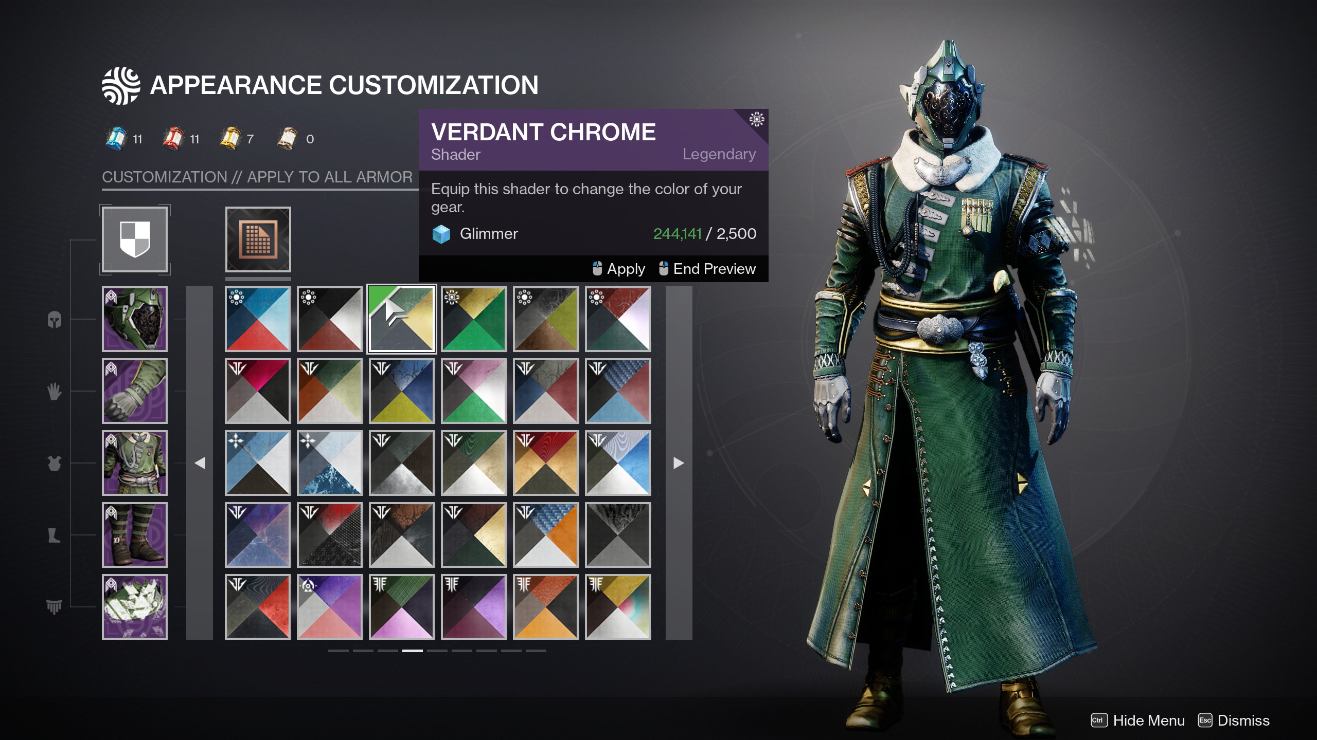 Destiny 2's new shader menu system. It's cluttered, but useful.