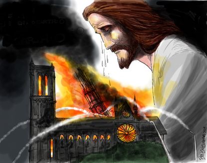 Editorial Cartoon World Notre Dame Jesus Chris tears