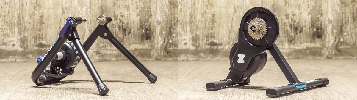 Left: a wheel-on trainer. Right: a direct-drive trainer with cassette pre-fitted (Image credit: Josh Croxton)