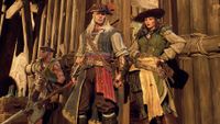 Windrose - A pirate player character standing beside the smuggler leader