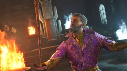 A screenshot of a mage wearing a purple robe during one of the best games like Skyrim, The Elder Scrolls 4: Oblivion Remastered. 