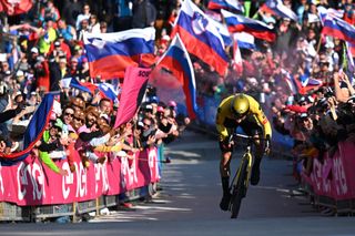 Primoz Roglic during the time trial on Monte Lussari on stage 20 at the 2023 Giro d'Italia