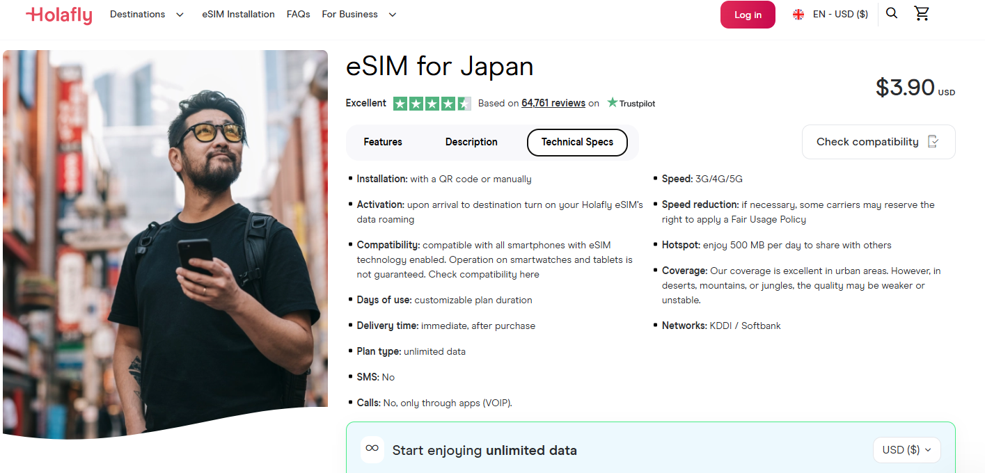 Holafly Japan screen grab