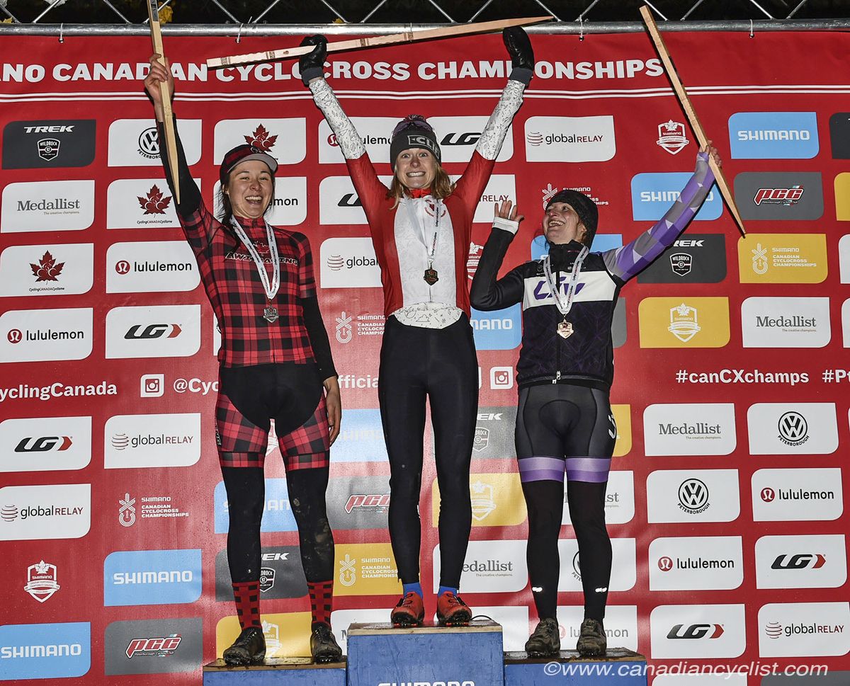 Elite Women&rsquo;s podium: l to r- Jenn Jackson, Maghalie Rochette, Sandra Walter