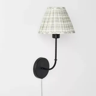 Wall Sconce With Green Pleated Plaid Shade - Threshold™ Designed With Studio Mcgee: Iron Body, Cotton-Polyester, Etl Listed