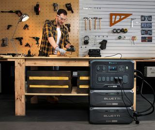 A Bluetti power station in a home workshop