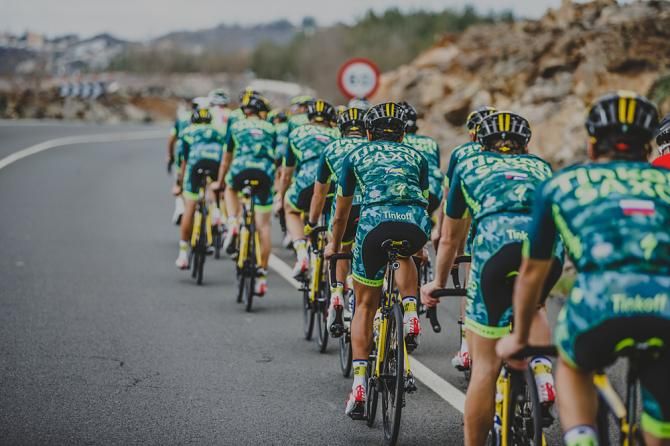 Tinkoff-Saxo riders wear their new camo kits