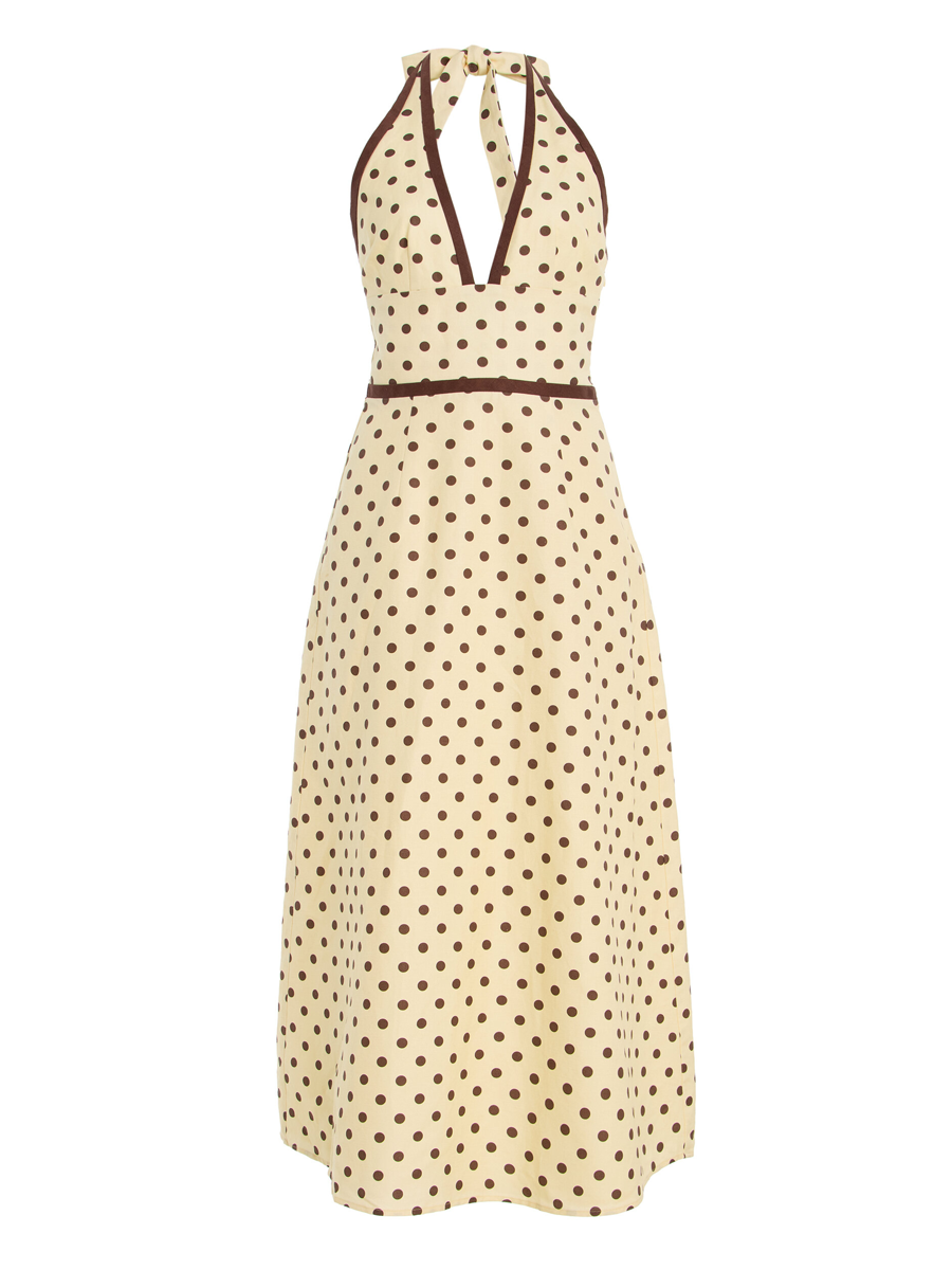 Bowie Polka-Dot Linen-Cotton Midi Halter Dress