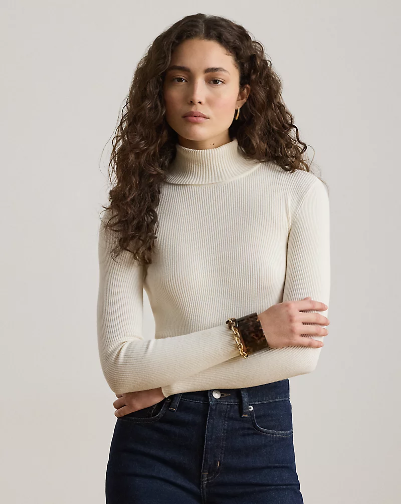 Cotton Blend Ribbed Rollneck