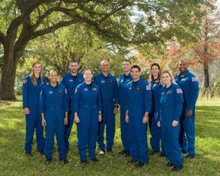 NASA announced its 2021 Astronaut Candidate Class on Dec. 6, 2021. The 10 candidates, pictured here at NASA’s Johnson Space Center in Houston are: U.S. Air Force Maj. Nichole Ayers, Christopher Williams, U.S. Marine Corps Maj. (retired.) Luke Delaney, U.S. Navy Lt. Cmdr. Jessica Wittner, U.S. Air Force Lt. Col. Anil Menon, U.S. Air Force Maj. Marcos Berríos, U.S. Navy Cmdr. Jack Hathaway, Christina Birch, U.S. Navy Lt. Deniz Burnham, and Andre Douglas.