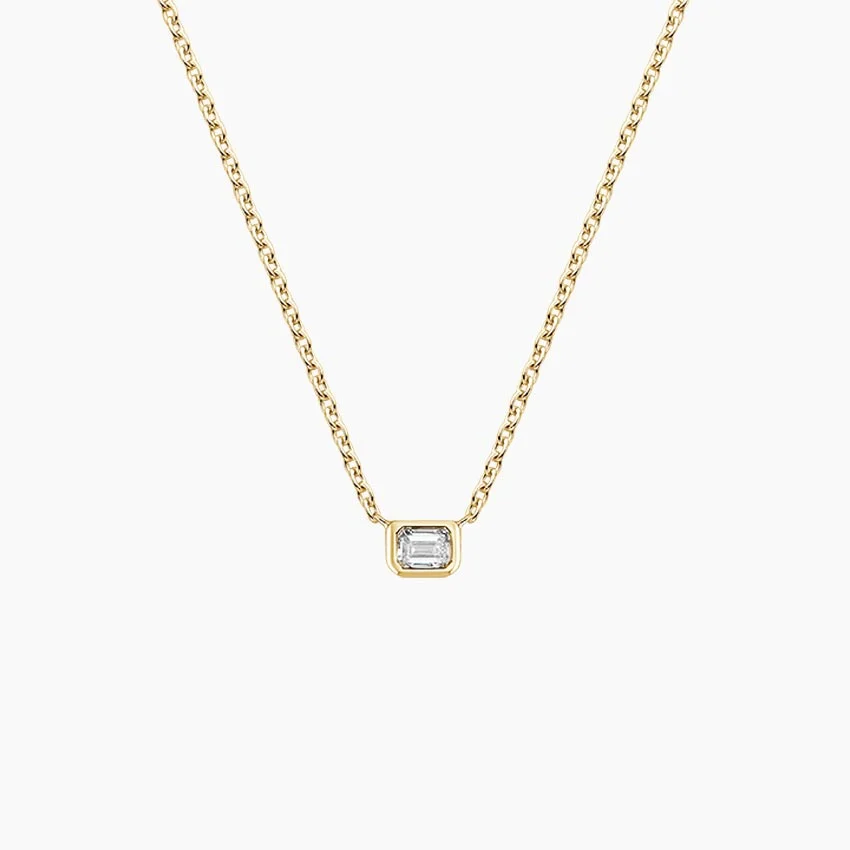 Brilliant Earth, Emerald Cut Lab Diamond Bezel Solitaire Pendant in 14K Yellow Gold