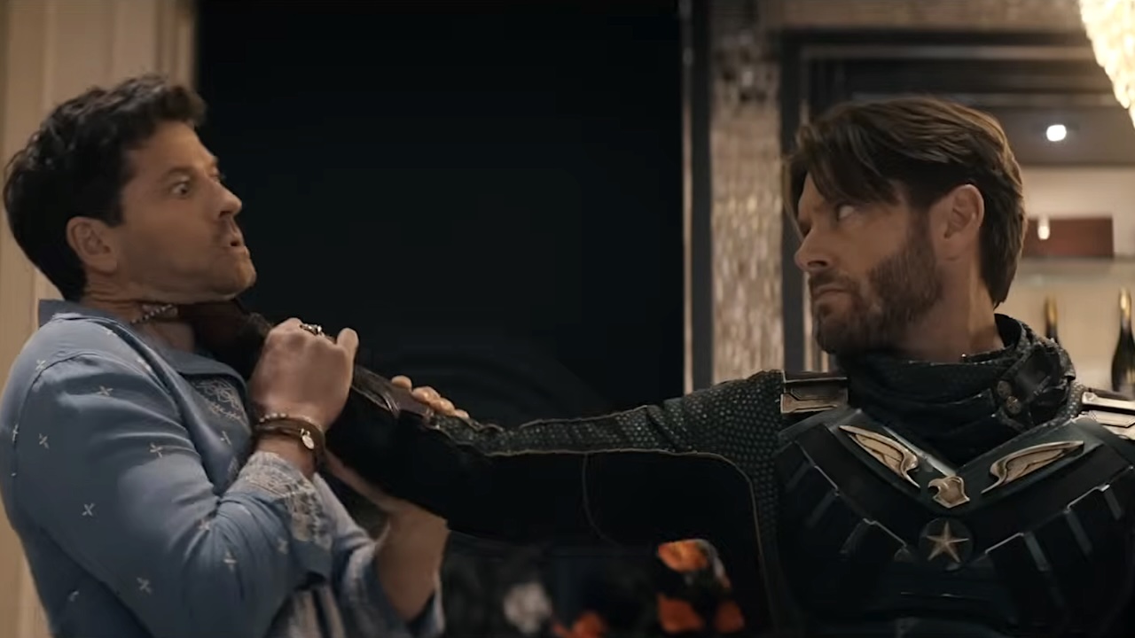 Soldier Boy choking out Misha Collins' character in The Boys Season 5