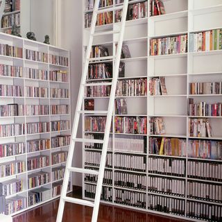 room with ladder and shelves