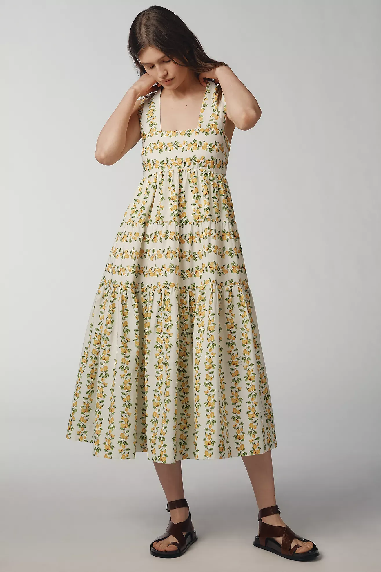 The Helena Square-Neck Tiered Midi Dress: Smocked Edition