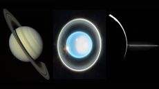 A composite image of the rings on Saturn, Uranus and Jupiter