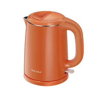 An orange kitchen kettle