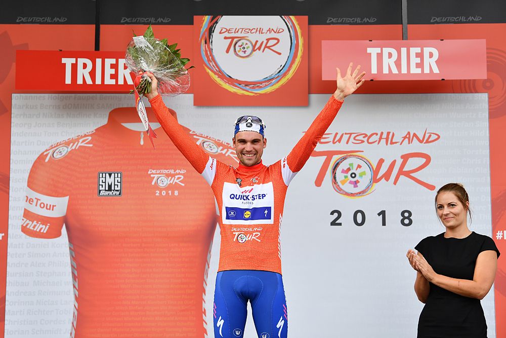 Maximilian Schachmann of Germany and Team Quick-Step Floors Red Leader Jersey at Deutschland Tour