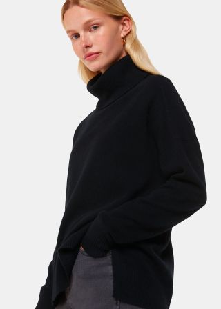 Black Cashmere Roll Neck