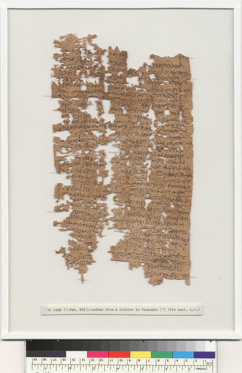 papyrus of 1,800-year-old letter written by Egyptian man serving in Roman army.