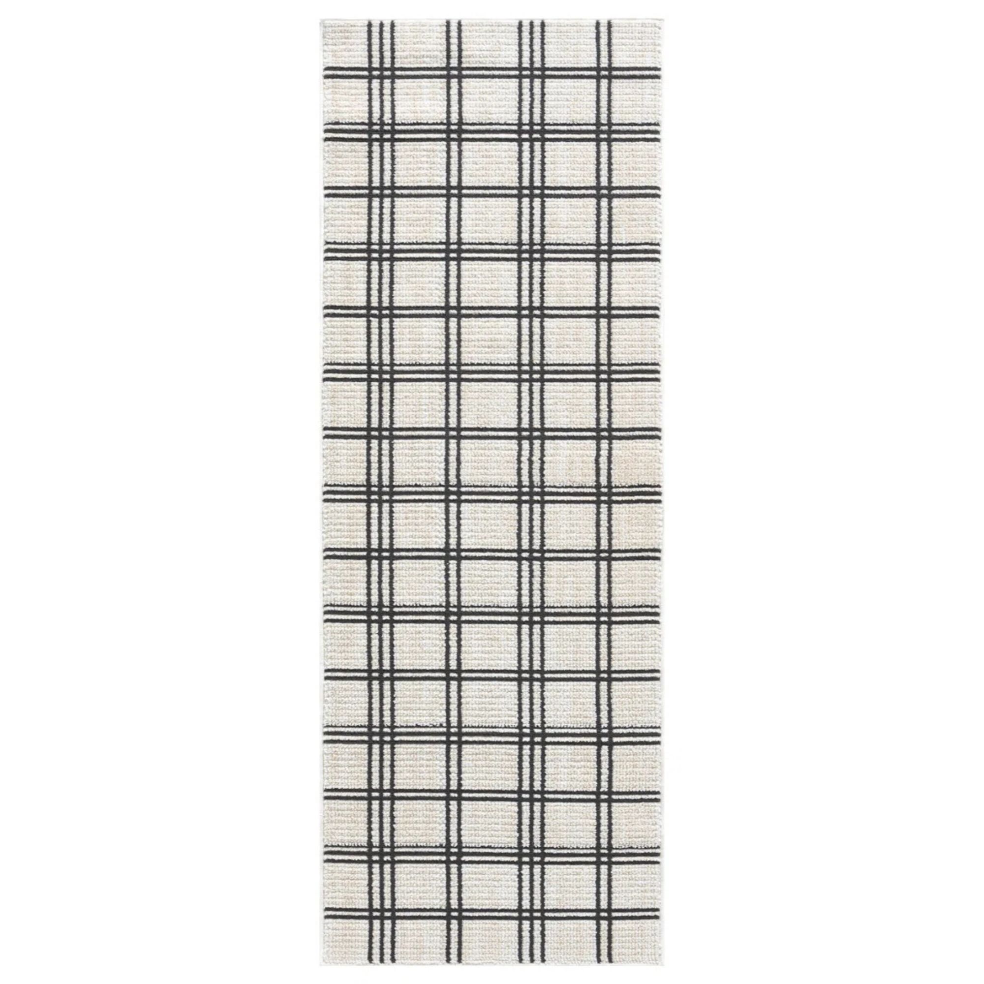Clowers Collection White/Charcoal Plaid Patterned Area Rug