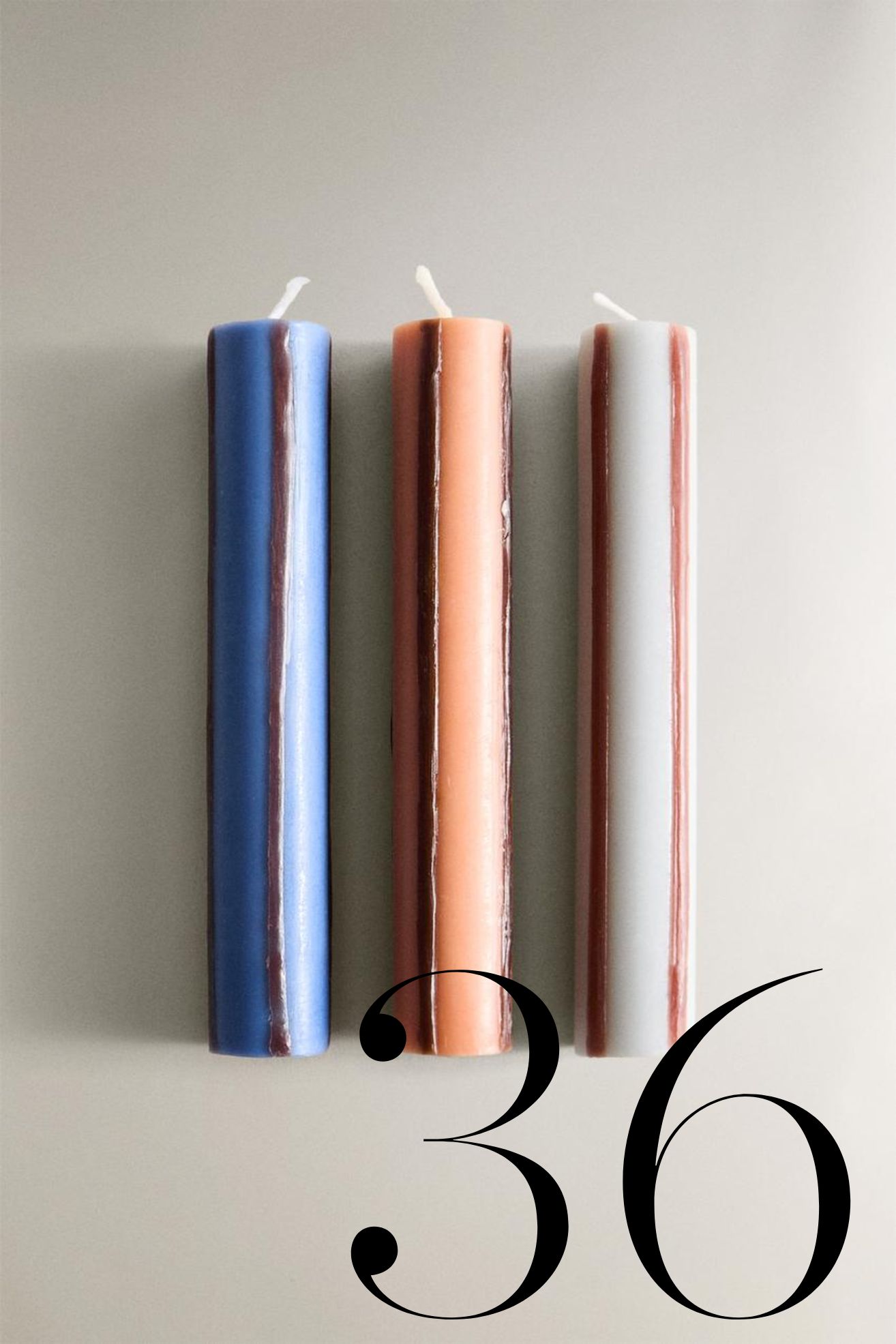 ZARA Home, Pack of Long Striped Candles, Set of 3