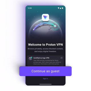 Proton VPN credential-less login interface on Android device