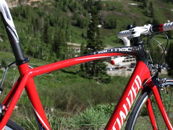 Separate seat stays and a curved top tube contribute to a reasonably comfortable ride.