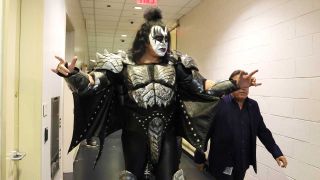 Gene Simmons backstage before the final show of KISS: End of the Road World Tour at Madison Square Garden on December 02, 2023 in New York City.