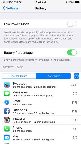 Facebook for iPhone battery usage