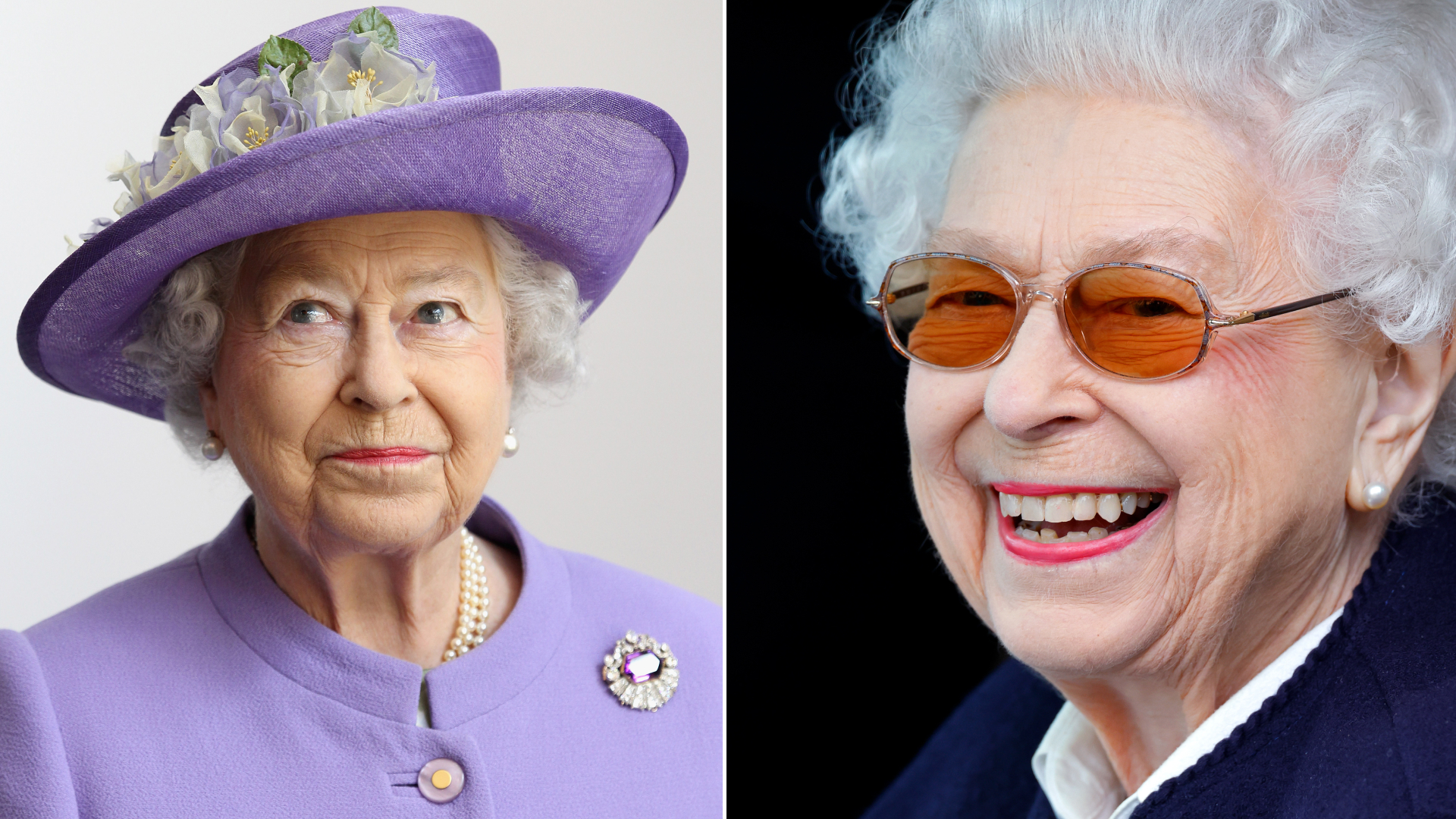 Queen Elizabeth has coiffed white hair and is smiling