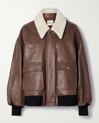 KHAITE Shellar oversized shearling-trimmed leather jacket