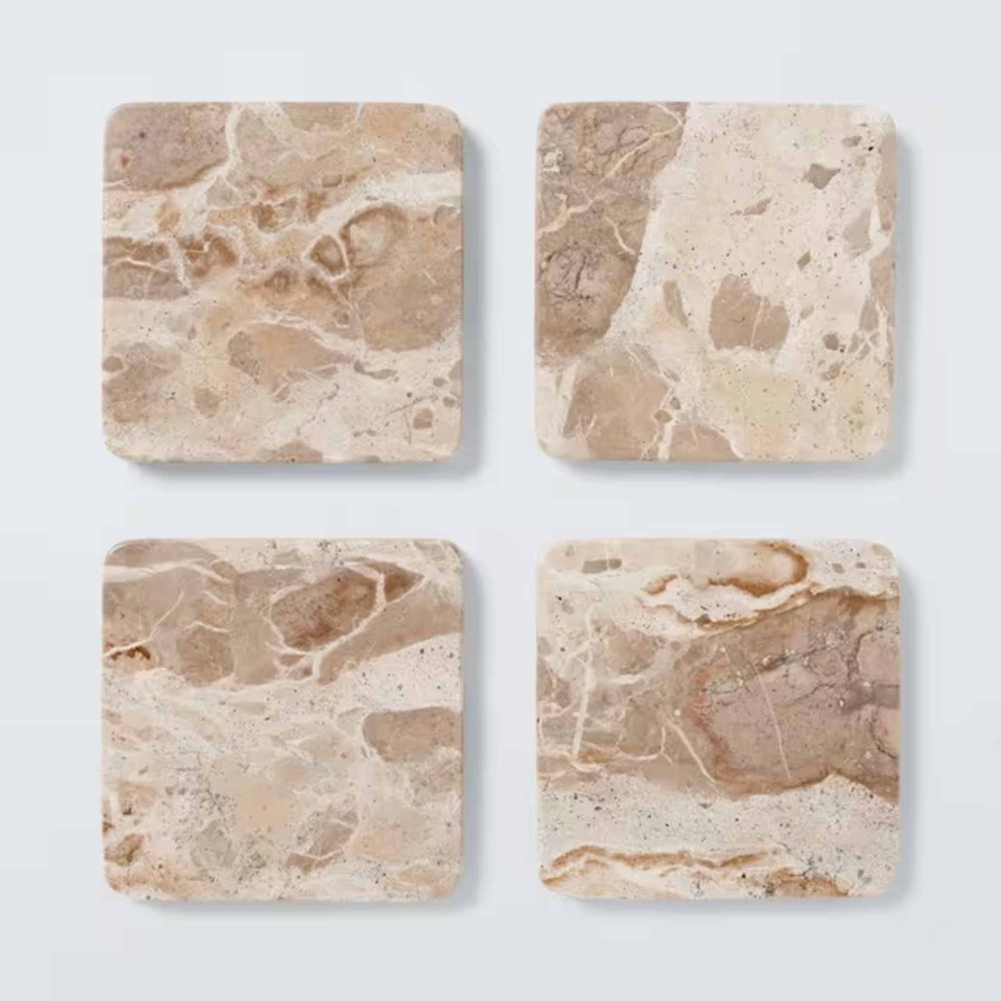 John Lewis Fossil Beige Marble Square Coaster, Set of 4, Natural