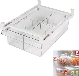 Clear clip on fridge drawer with partition
