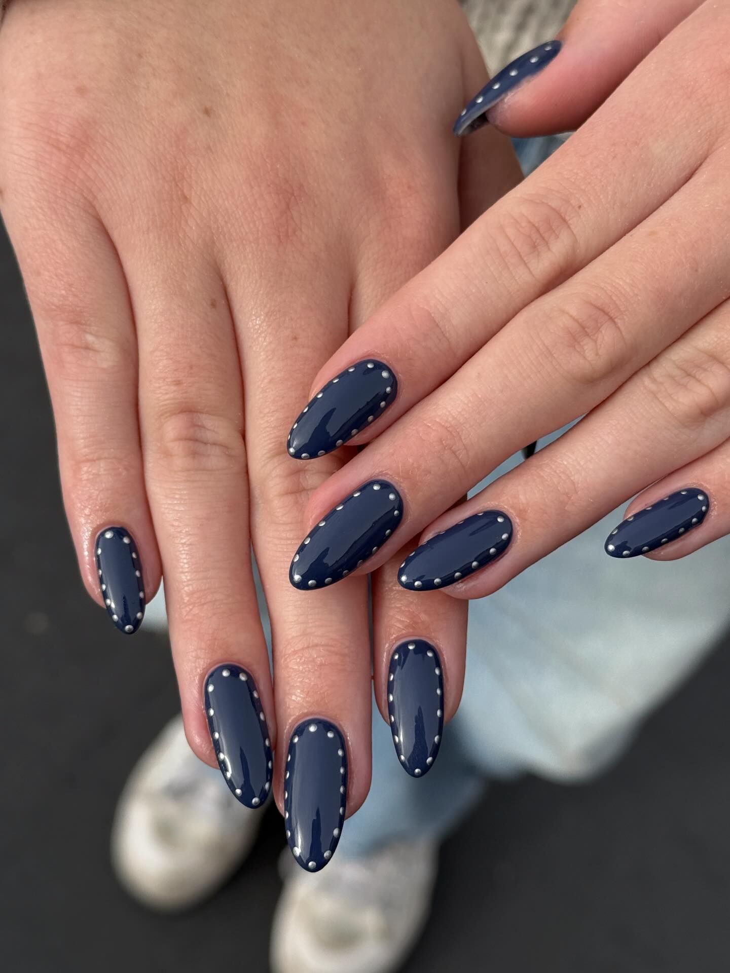 Navy studded nails.