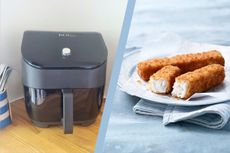 Instant Pot 6-in-1 air fryer review illustrated by moontage of fish fingers and air ryer