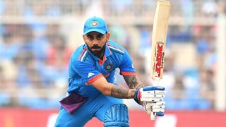 India's Virat Kohli takes a shot ahead of the India vs Netherlands live stream at the 2023 ICC Men's Cricket World Cup.