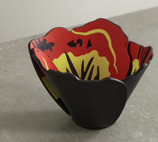 black yellow and red vase