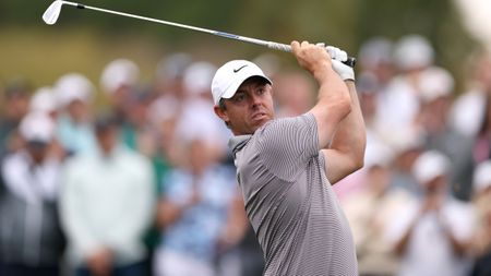 Rory McIlroy hits an iron shot