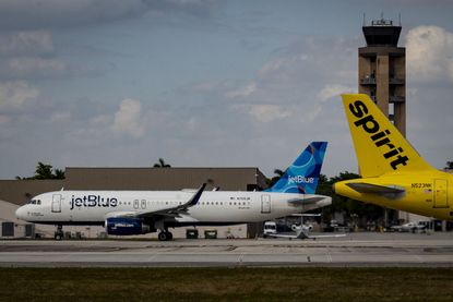 Spirit and JetBlue planes at Fort Lauderdale-Hollywood International Airport (FLL) in Fort Lauderdale, Florida