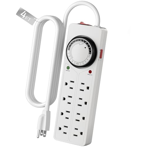 Bn-Link 8 Outlet Surge Protector With Mechanical Timer, 4 Timed &amp;amp; 4 Always-On Outlets, Etl Listed, 4ft Cord, 1875w, for Aquarium, Grow Lights, Christmas Decor, White
