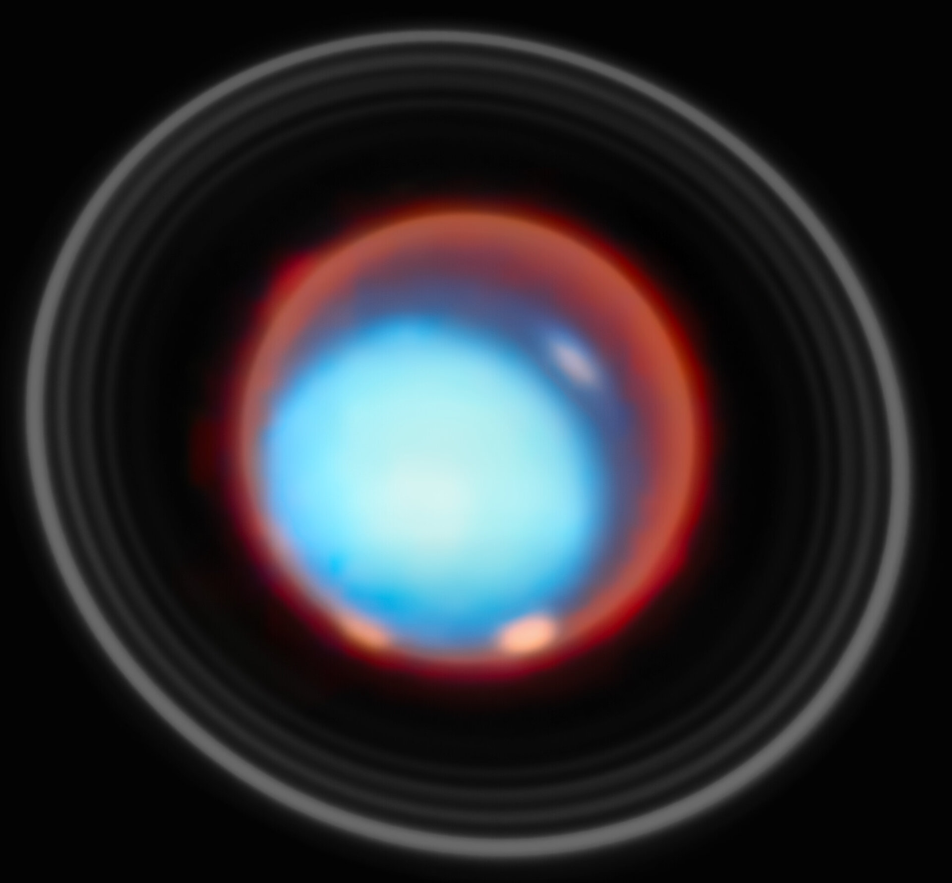 A blue circle surrounded by rings.